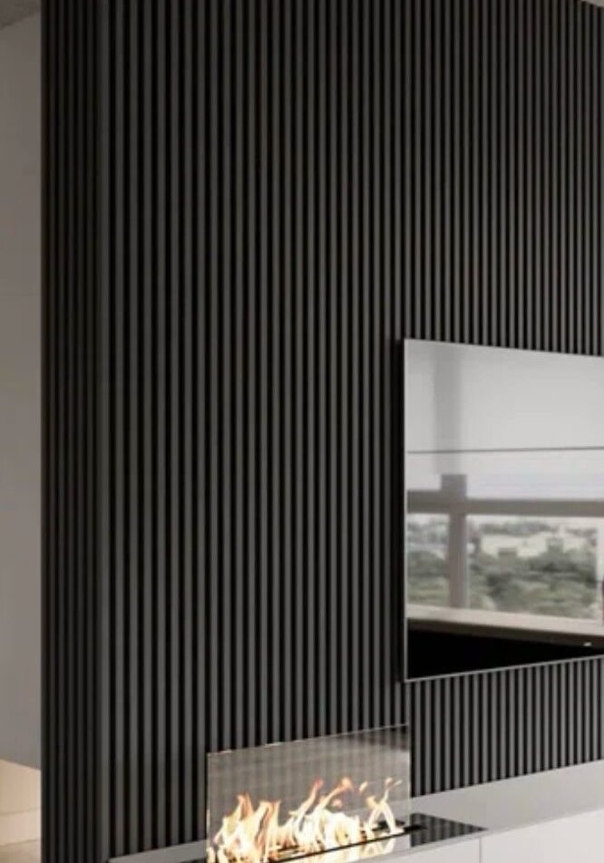 Living Room Fluted Wall in Satin Black Finish for TV Feature